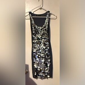 Elegant Dark Grey and Silver Sequin Dress